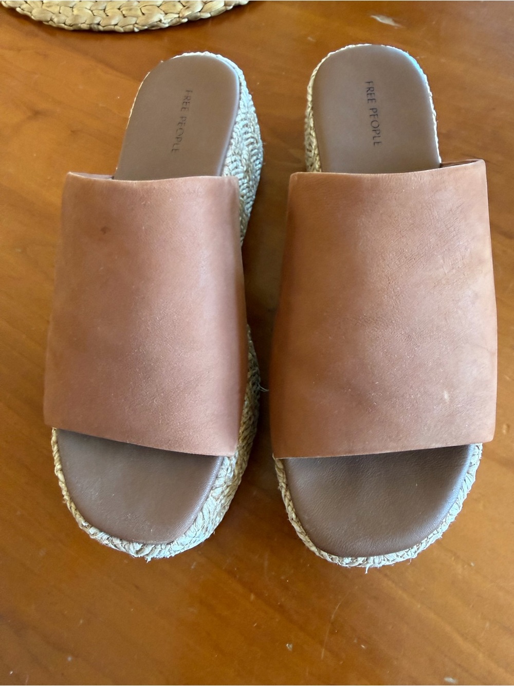 Free People Brown Leather Espadrille Slide Mules